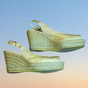Stuart Weitzman Espadrille Wedge shoe JEAN Jute SLINGBACK ADOBE Aniline size 9.5